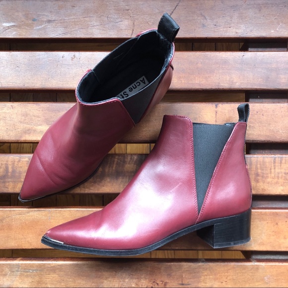 Acne Studios Jensen Boots Burgundy Oxblood sz 7 - Picture 3 of 10